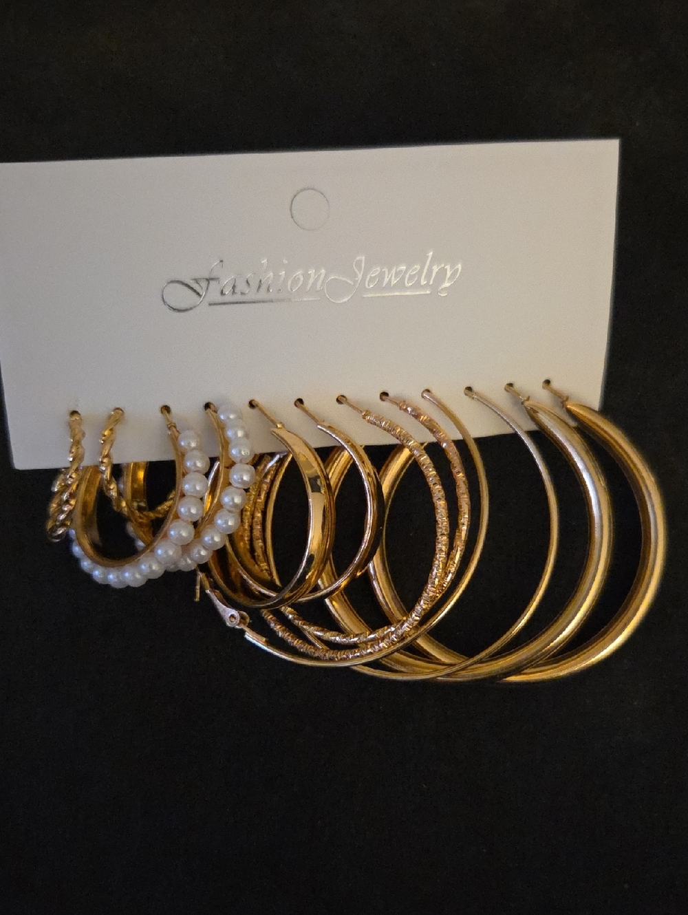 Fashion Jewelry Gold Hoop Earring Set with Pearl-Accented Pair NIP